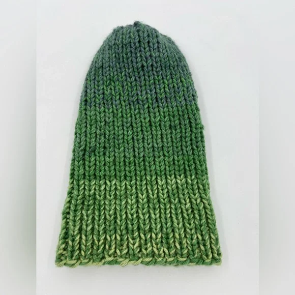Green Ombré Hand Knit Beanie Handmade - Picture 4 of 5